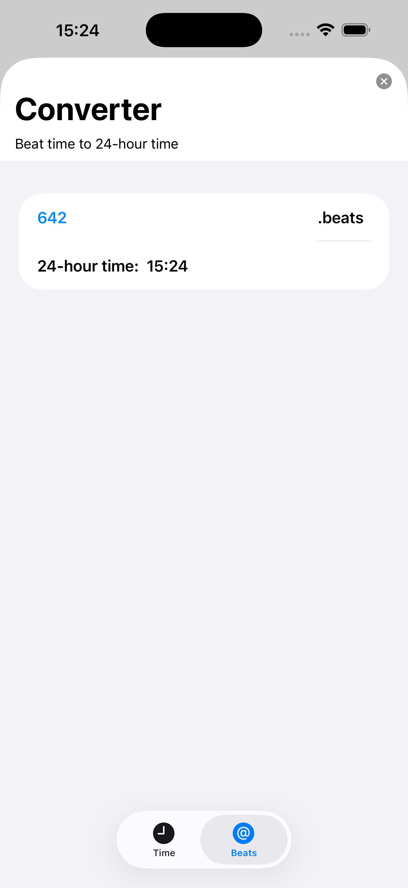 Phone App converter beats to 24h time screen