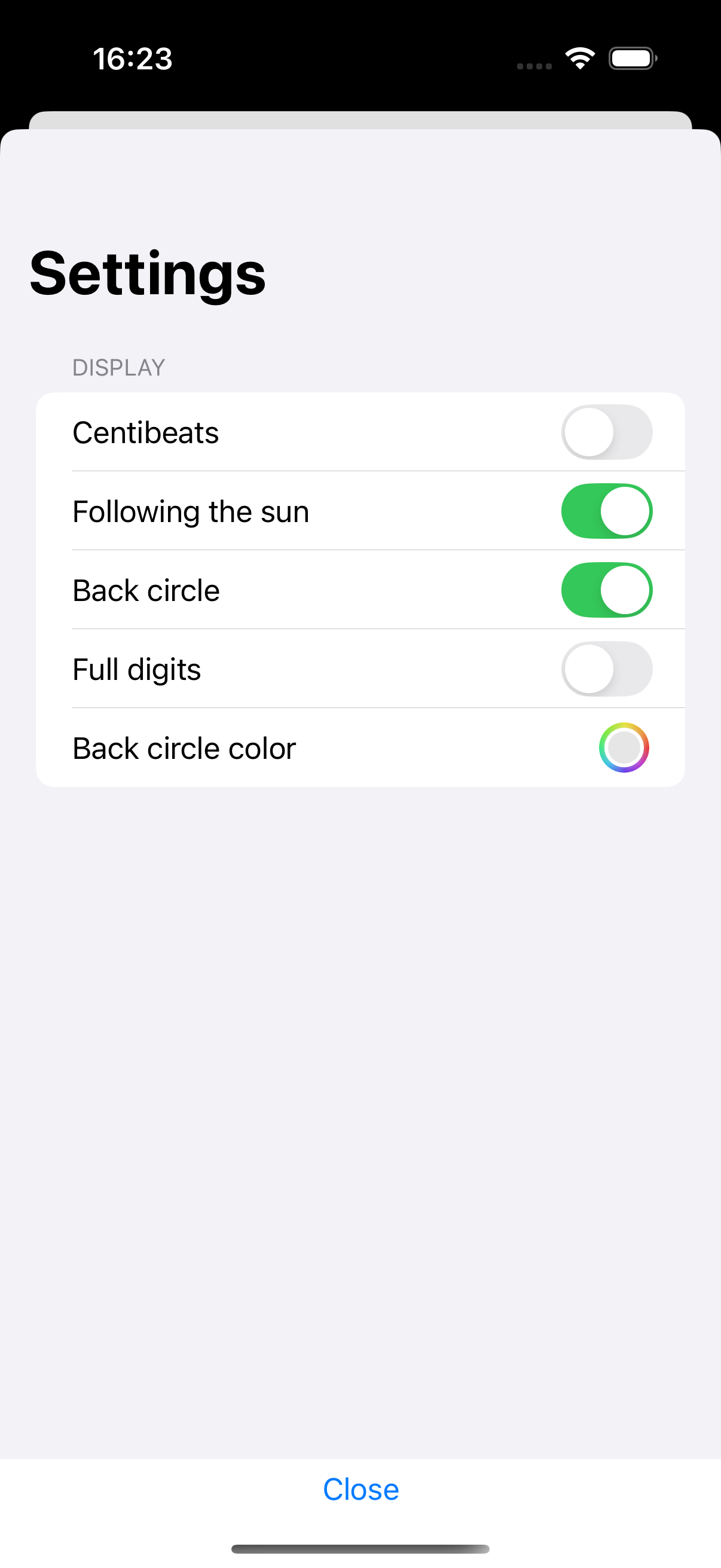 iPhone App settings