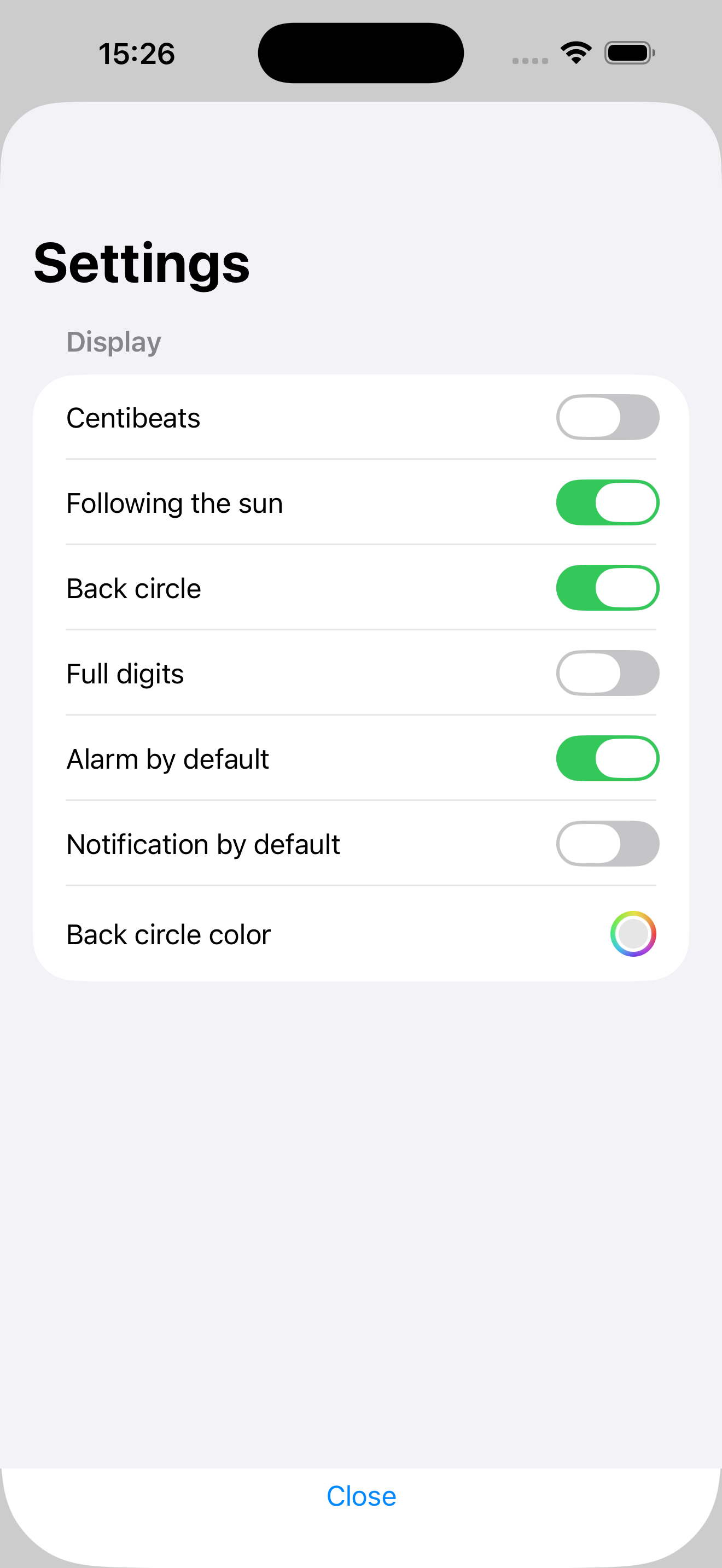 iPhone App settings